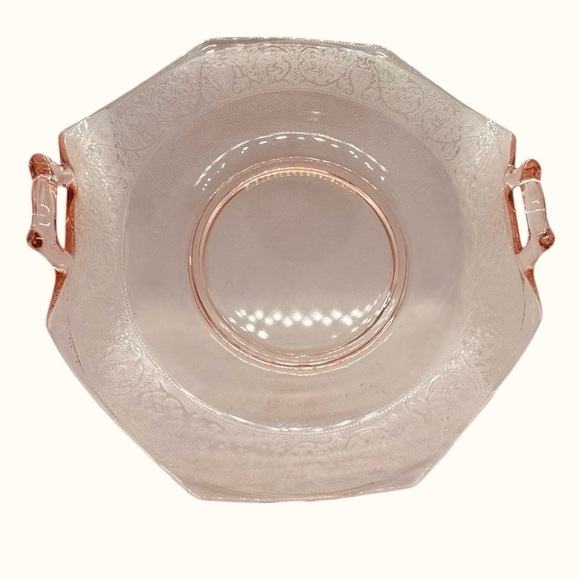 Vintage Pink Depression Glass Folded Edge Etched Platter/Bowl with handles - Picture 2 of 15